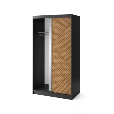 Šatníková skriňa so zrkadlom a posuvnými dverami 120 cm VALORA - čierna / dub karamel