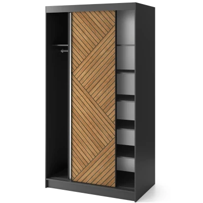 Šatníková skriňa so zrkadlom a posuvnými dverami 120 cm VALORA - čierna / dub karamel