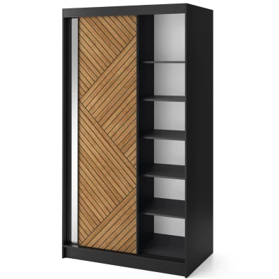 Šatníková skriňa so zrkadlom a posuvnými dverami 120 cm VALORA - čierna / dub karamel