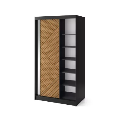 Šatníková skriňa so zrkadlom a posuvnými dverami 120 cm VALORA - čierna / dub karamel