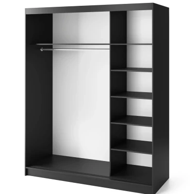 Šatníková skriňa so zrkadlom a posuvnými dverami 180 cm VALORA - čierna / dub karamel