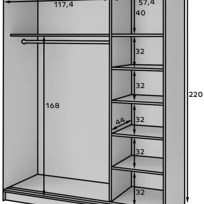 Šatníková skriňa so zrkadlom a posuvnými dverami 180 cm VALORA - čierna / dub karamel