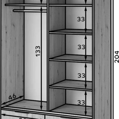 Zrkadlová šatníková skriňa 120 cm HELIORA - dub artisan