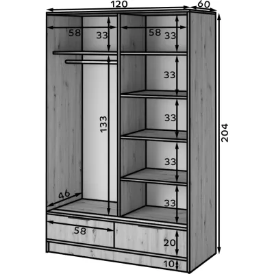 Zrkadlová šatníková skriňa 120 cm HELIORA - dub artisan