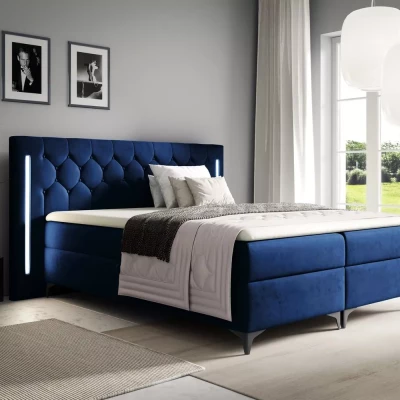 Vysoká manželská posteľ 200x220 ELIANE s LED osvetlením - tmavo modrá + topper ZADARMO
