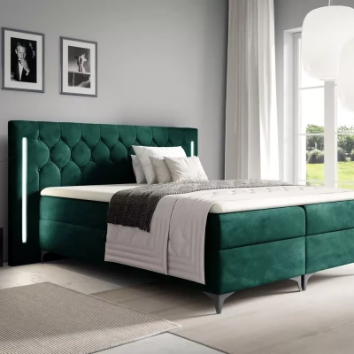 Vysoká manželská posteľ 200x220 ELIANE s LED osvetlením - zelená + topper ZADARMO