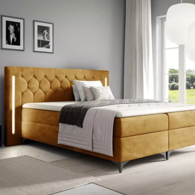 Vysoká manželská posteľ 200x220 ELIANE s LED osvetlením - medová + topper ZADARMO