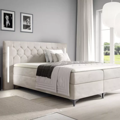 Vysoká manželská posteľ 180x220 ELIANE s LED osvetlením - béžová + topper ZADARMO
