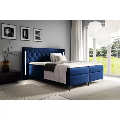 Vysoká jednolôžková posteľ 120x220 ELIANE s LED osvetlením - tmavo modrá + topper ZADARMO