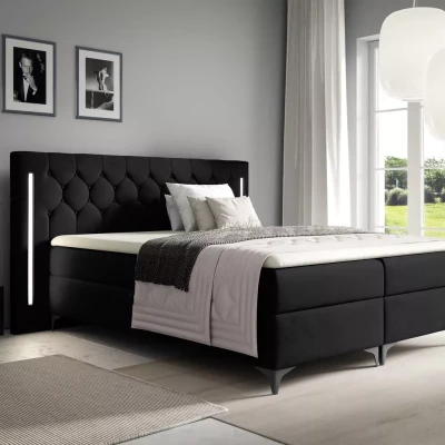 Vysoká jednolôžková posteľ 120x220 ELIANE s LED osvetlením - čierna + topper ZADARMO