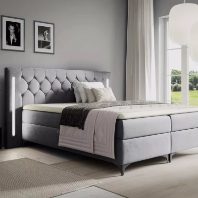 Vysoká jednolôžková posteľ 120x220 ELIANE s LED osvetlením - šedá + topper ZADARMO