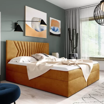 Čalúnená posteľ s prešívaným čelom AKIM - 120x220, žltá + topper ZADARMO
