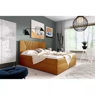 Čalúnená posteľ s prešívaným čelom AKIM - 120x220, žltá + topper ZADARMO