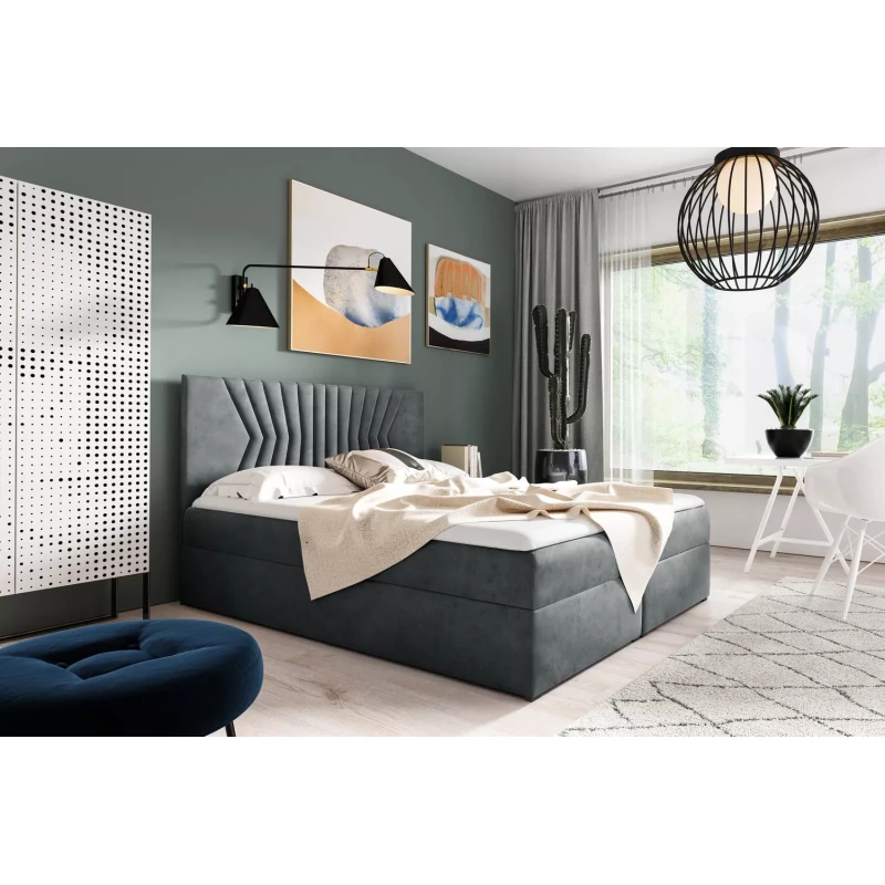 Čalúnená posteľ s prešívaným čelom AKIM - 120x220, šedá + topper ZADARMO