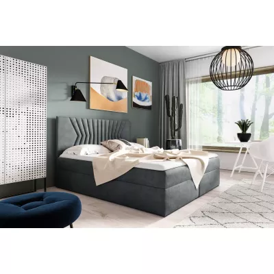 Čalúnená posteľ s prešívaným čelom AKIM - 120x220, šedá + topper ZADARMO