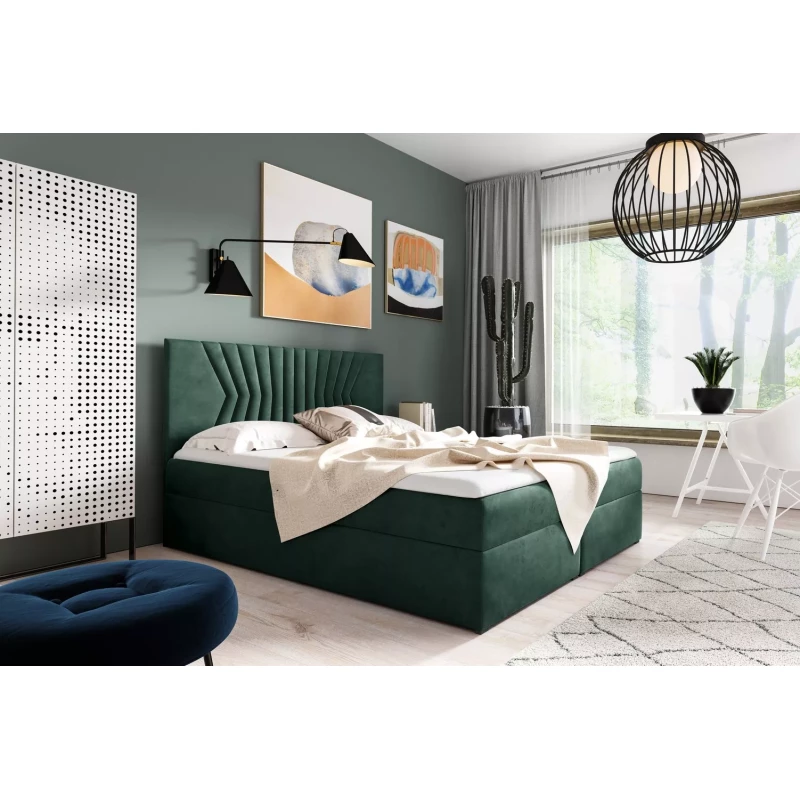 Čalúnená posteľ s prešívaným čelom AKIM - 120x220, zelená + topper ZADARMO
