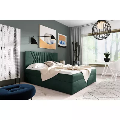 Čalúnená posteľ s prešívaným čelom AKIM - 120x220, zelená + topper ZADARMO
