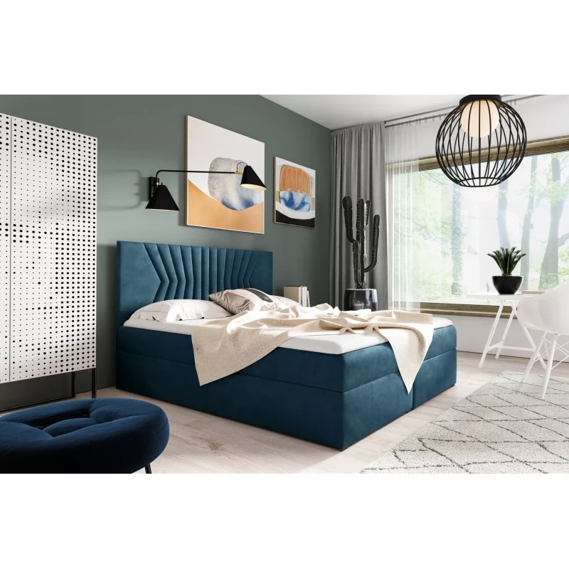 Čalúnená posteľ s prešívaným čelom AKIM - 120x220, modrá + topper ZADARMO