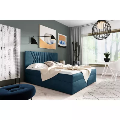 Čalúnená posteľ s prešívaným čelom AKIM - 120x220, modrá + topper ZADARMO