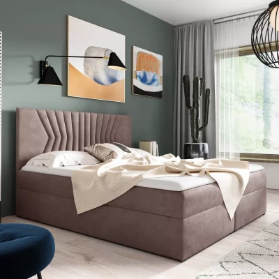 Čalúnená posteľ s prešívaným čelom AKIM - 120x220, šedoružová + topper ZADARMO
