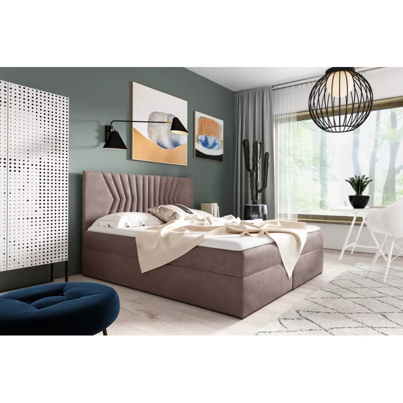 Čalúnená posteľ s prešívaným čelom AKIM - 120x220, šedoružová + topper ZADARMO