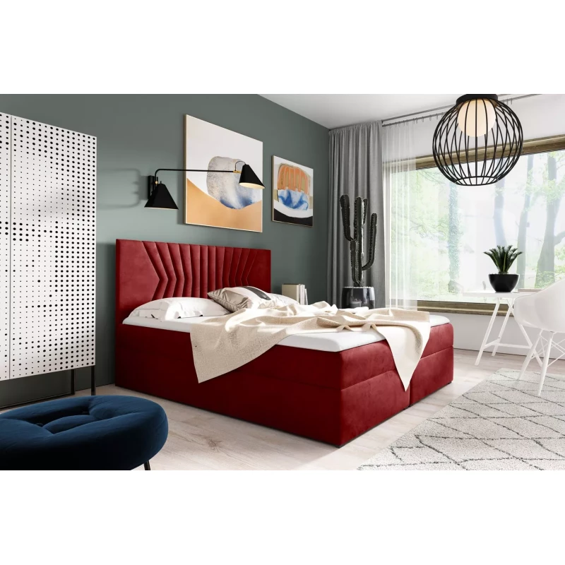 Čalúnená posteľ s prešívaným čelom AKIM - 120x220, červená + topper ZADARMO