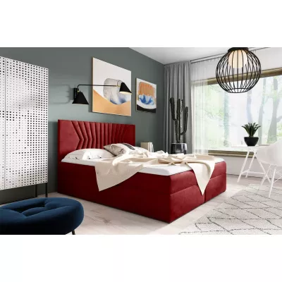 Čalúnená posteľ s prešívaným čelom AKIM - 120x220, červená + topper ZADARMO