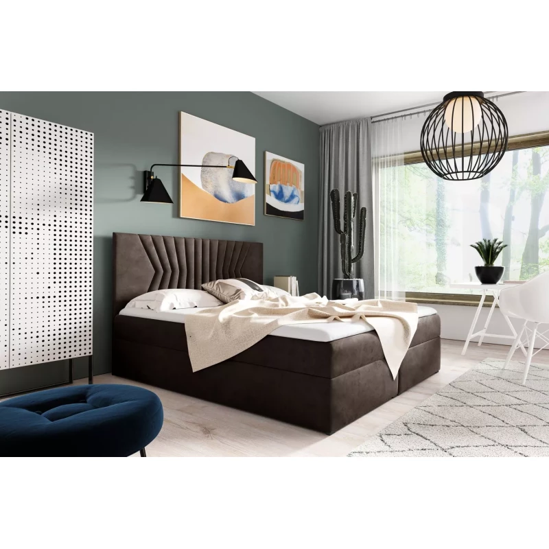 Čalúnená posteľ s prešívaným čelom AKIM - 120x220, hnedá + topper ZADARMO