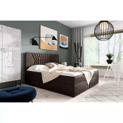 Čalúnená posteľ s prešívaným čelom AKIM - 120x220, hnedá + topper ZADARMO