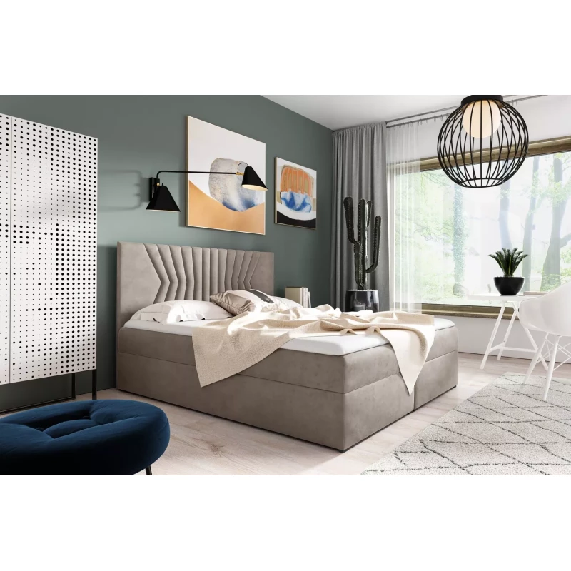 Čalúnená posteľ s prešívaným čelom AKIM - 120x220, béžová + topper ZADARMO