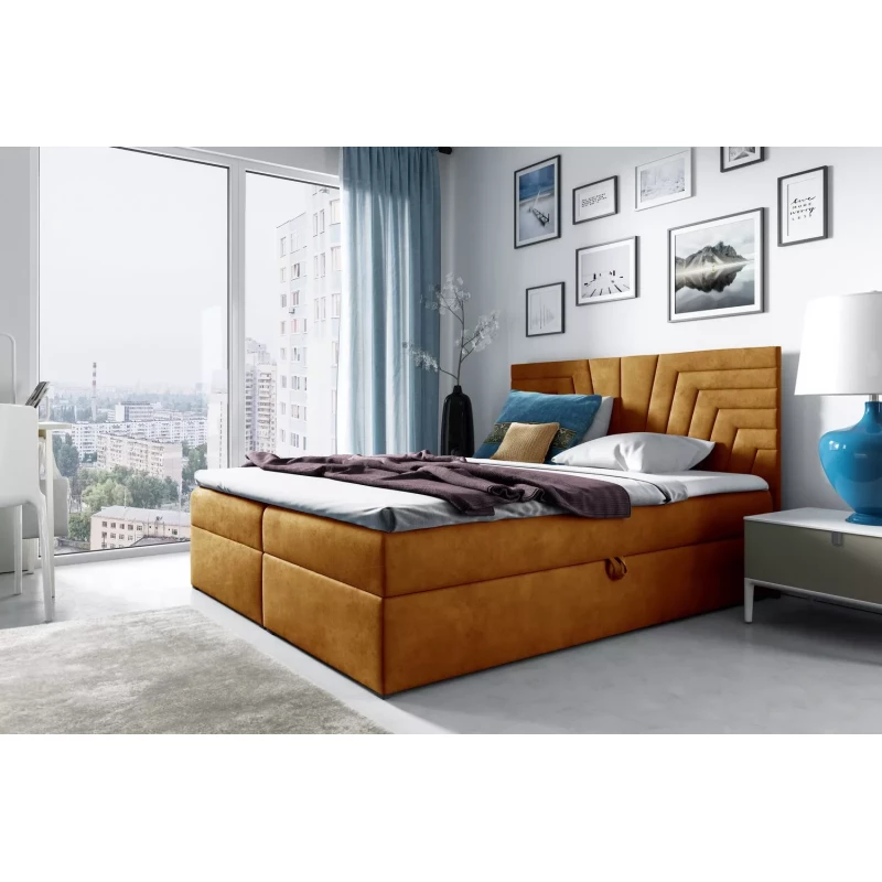Čalúnená posteľ s prešívaným čelom SUSANA - 200x220, žltá + topper ZADARMO