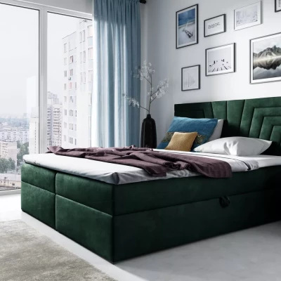 Čalúnená posteľ s prešívaným čelom SUSANA - 200x220, zelená + topper ZADARMO