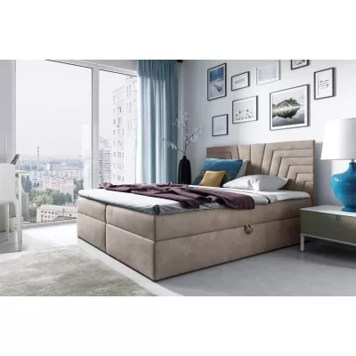 Čalúnená posteľ s prešívaným čelom SUSANA - 200x220, béžová + topper ZADARMO