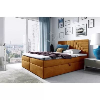 Čalúnená posteľ s prešívaným čelom SUSANA - 180x220, žltá + topper ZADARMO