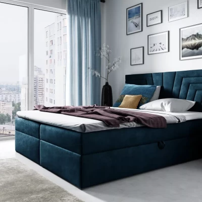 Čalúnená posteľ s prešívaným čelom SUSANA - 180x220, modrá + topper ZADARMO