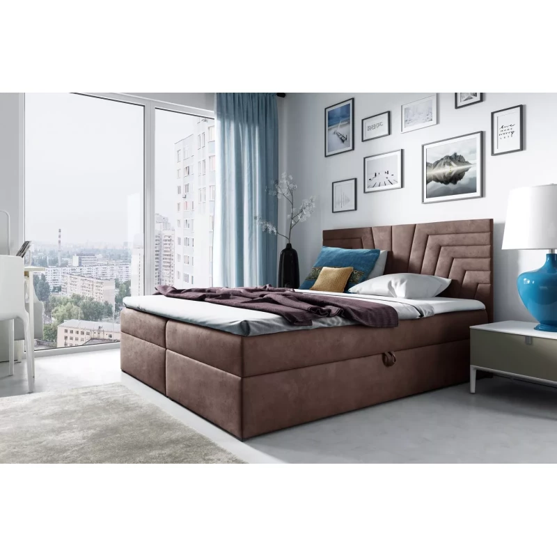 Čalúnená posteľ s prešívaným čelom SUSANA - 180x220, hnedá 2 + topper ZADARMO