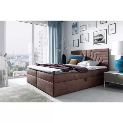 Čalúnená posteľ s prešívaným čelom SUSANA - 180x220, hnedá 2 + topper ZADARMO