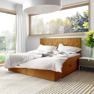 Posteľ boxspring s prešívaným čelom ISAR - 120x220, žltá + topper ZADARMO