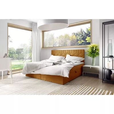 Posteľ boxspring s prešívaným čelom ISAR - 120x220, žltá + topper ZADARMO