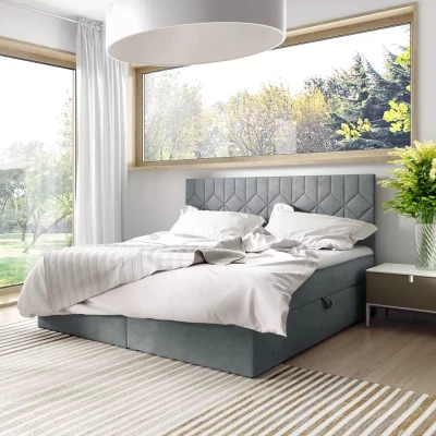 Posteľ boxspring s prešívaným čelom ISAR - 120x220, šedá + topper ZADARMO