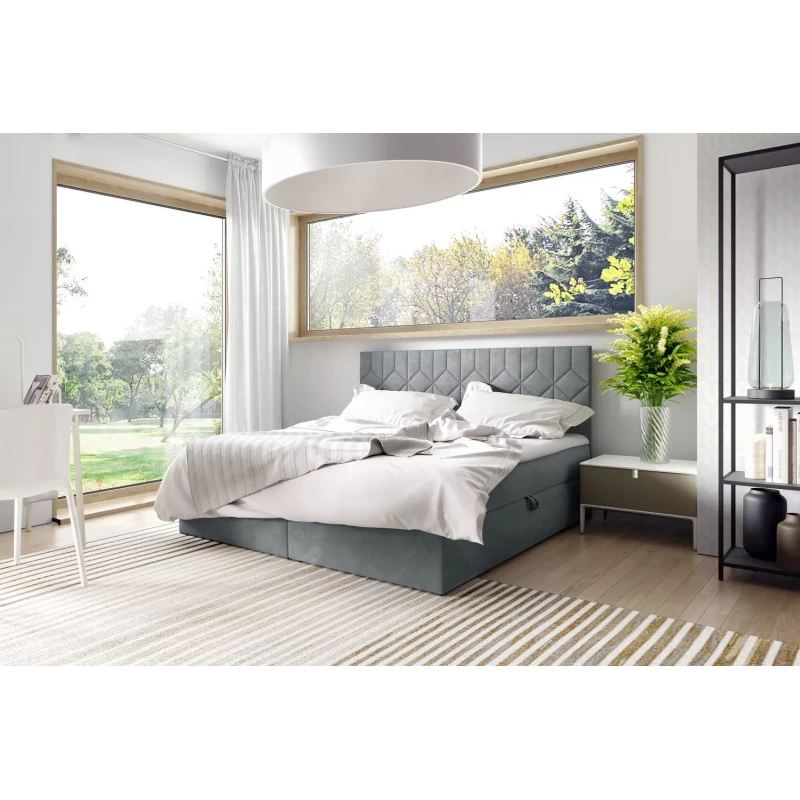 Posteľ boxspring s prešívaným čelom ISAR - 120x220, šedá + topper ZADARMO