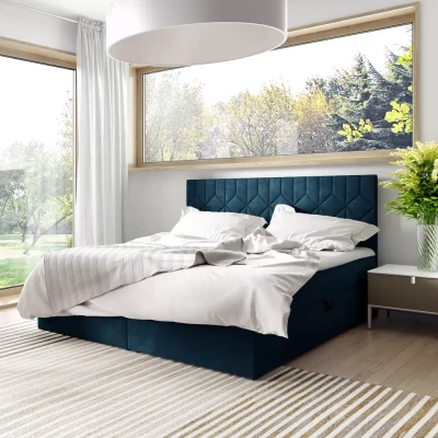 Posteľ boxspring s prešívaným čelom ISAR - 120x220, modrá + topper ZADARMO
