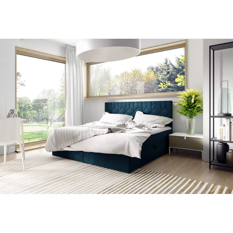 Posteľ boxspring s prešívaným čelom ISAR - 120x220, modrá + topper ZADARMO