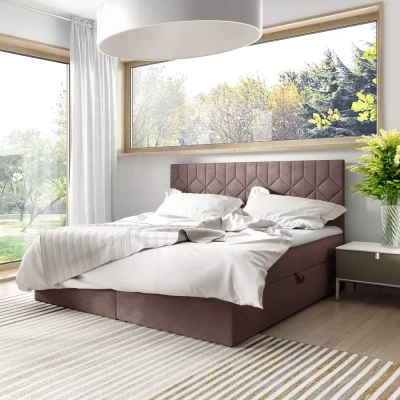 Posteľ boxspring s prešívaným čelom ISAR - 120x220, hnedá 2 + topper ZADARMO