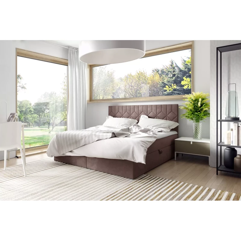 Posteľ boxspring s prešívaným čelom ISAR - 120x220, hnedá 2 + topper ZADARMO