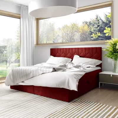 Posteľ boxspring s prešívaným čelom ISAR - 120x220, červená + topper ZADARMO