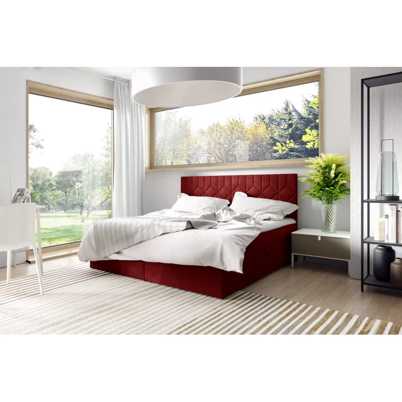 Posteľ boxspring s prešívaným čelom ISAR - 120x220, červená + topper ZADARMO
