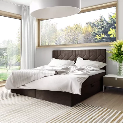 Posteľ boxspring s prešívaným čelom ISAR - 120x220, hnedá 1+ topper ZADARMO