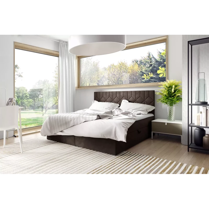 Posteľ boxspring s prešívaným čelom ISAR - 120x220, hnedá 1+ topper ZADARMO