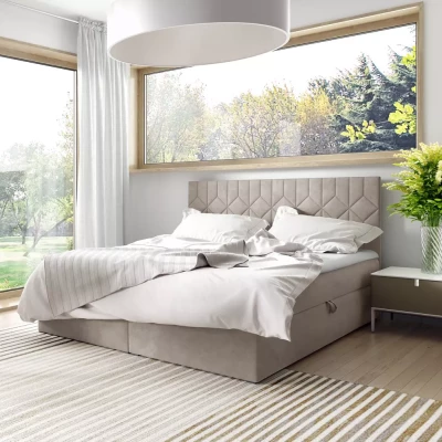 Posteľ boxspring s prešívaným čelom ISAR - 120x220, béžová + topper ZADARMO